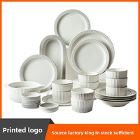 Service de Table en Grès de Style Nordique, Vaisselle en Céramique Créative pour la Maison, Assiette à Petit Déjeuner Simple, Bol à Soupe et Assiette à Fruits avec Coffret Cadeau