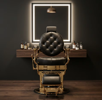 Fauteuil de Barbier de Luxe Noir et Or Personnalisé en Gros avec Dossier Inclinable Ergonomique – Équipement de Salon pour Coiffure