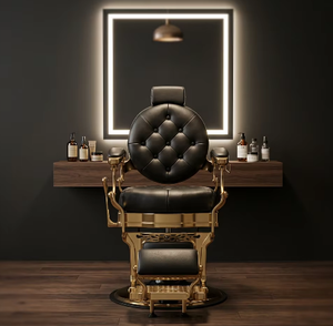 Silla de Barbero de Lujo Negra y Dorada Personalizada al por Mayor con Respaldo Ergonómico Reclinable, Equipo de Salón para Peinado - Product Image 6