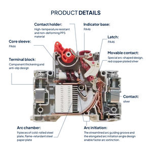 Interruptor Automático KORLEN 1P 32A-63A DC MCB 500V PA66 para Sistema Fotovoltaico, Curva C, Batería, IP20, 6kA, Montaje en Riel - Product Image 6