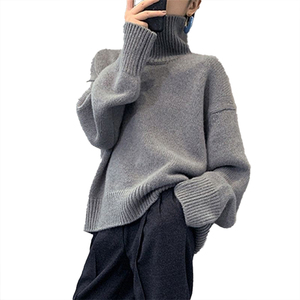 Pull à col roulé rétro style preppy pour femme, vêtement d'extérieur d'automne, pull ample et décontracté, vêtement d'intérieur d'hiver, haut en tricot - Product Image 3
