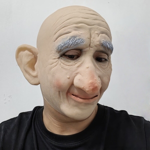 Masque de cosplay d'Halloween en latex pour vieil homme <span class=keywords><strong>chauve</strong></span>, texture plissée, sourcils blancs, oreilles larges, nez prononcé, sourire doux, couverture intégrale du visage - Product Image 5