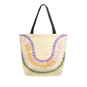 Aloha Collection Leis Print Eco-Friendly Reusable Shopping Grocery Bag Custom Design Crown Flower Hawaiian <b>Canvas</b> <b>Tote</b> Bag - Product Image 1
