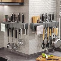 Support à couteaux en acier sans perçage, étagère de cuisine multifonctionnelle murale pour spatules, baguettes et ustensiles de cuisine