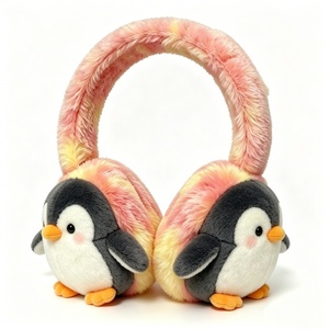 Orejeras de Felpa Personalizadas con Diseño de Pingüino Tie-Dye en Tonos Pastel, Suaves Calentadores de Orejas de Invierno con Degradado Rosa-Amarillo para Niños - Product Image 4