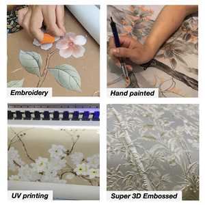 <strong>Custom</strong> UV Hand Painted Embroidered Chinoiserie 3D Floral Flower Tropical Mural Wallpaper <strong>Wall</strong> Paper for Bedroom <strong>Wall</strong> <strong>Decoration</strong> - Product Image 3