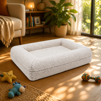 Lit orthopédique pour chien en mousse à mémoire de forme, avec housse amovible et lavable en lin imperméable, couleur crème neutre, mobilier pour animaux de compagnie