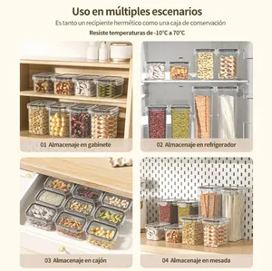 Contenants de stockage alimentaire hermétiques, rectangulaires, en plastique PP, empilables, organisateurs de cuisine pour céréales, collations, bonbons, design minimaliste - Product Image 5