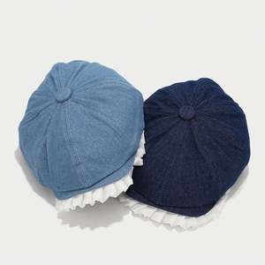 Gorro de Mezclilla Retro de Moda Coreana 2024, Gorra Newsboy con Borde Blanco Ondulado para Mujer - Product Image 2