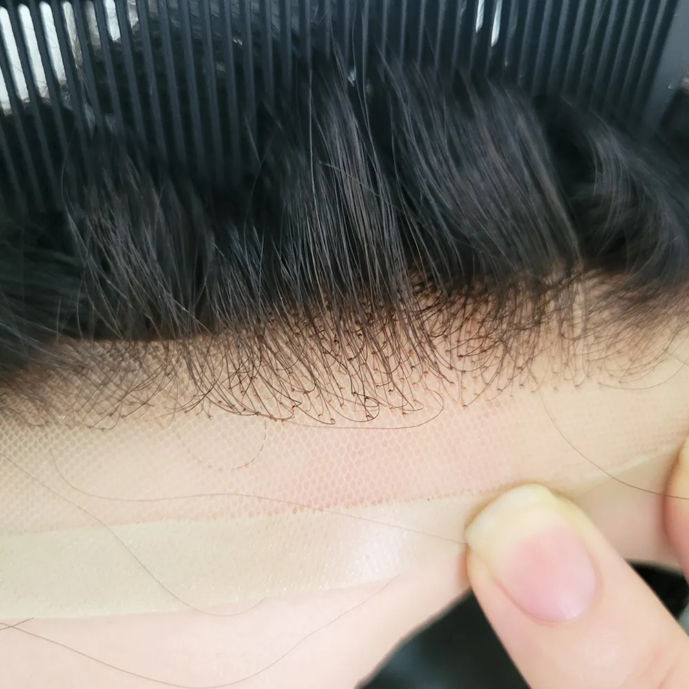 Rambut palsu asli Unit sistem pengganti pria tidak terlihat prostesis rambut pria Wig rambut manusia alami 100% untuk pria