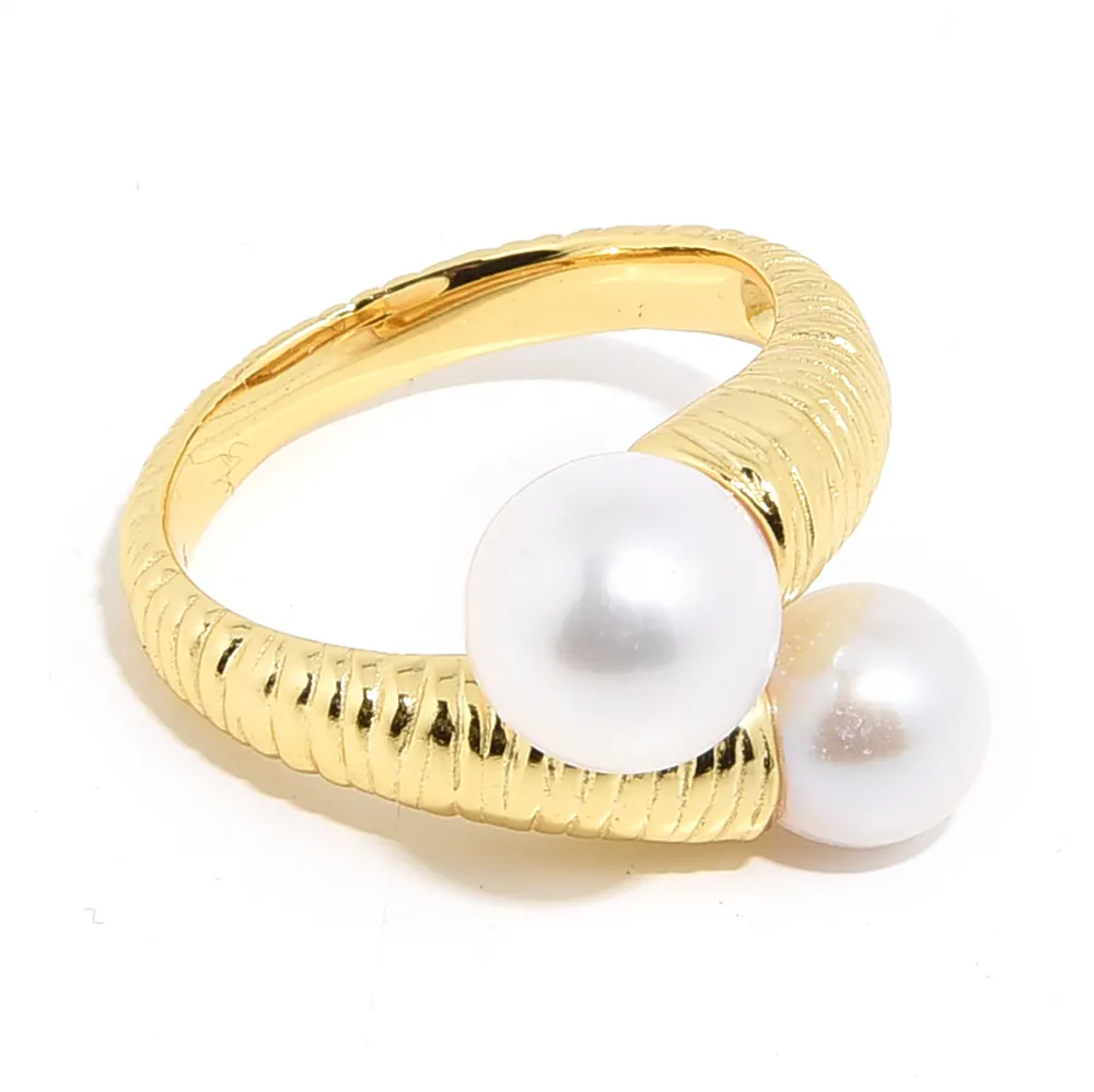 French Vintage Gold Wire Wrapped Natural Pearl Finger Ring Women