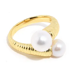 French Vintage Gold Wire Wrapped Natural Pearl Finger Ring Women