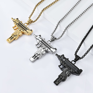 Collar con colgante de pistola subfusil Uzi, estilo hip-hop occidental popular, collar único con diseño de ametralladora de la cultura urbana, joyería de acero de titanio de Dongguan - Product Image 1
