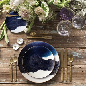 Commercio all'ingrosso Bone China Piatto Cena <span class=keywords><strong>Set</strong></span> <span class=keywords><strong>Blu</strong></span> e Oro di Nozze <span class=keywords><strong>Piatti</strong></span> Ambiente Amichevole Ceramica dinnerware - Product Image 3