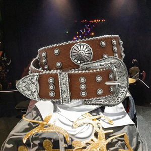 European American <b>Vintage</b> Y2K Style Cross Border Hot Sale Western Denim Punk Luxury Alloy <b>Belt</b> Geometric Pattern Printed - Product Image 3