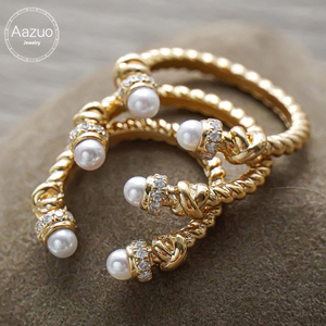 Anillo Abierto de Lujo Aazuo Vintage de Oro Amarillo Sólido de 18k con Diamantes Reales y Perlas Naturales de Akoya Grado AAAA Blancas para Mujer - Product Image 1