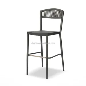 Garden Dining Chair Stacking Bar Chair Rope Weaving High Chair for Outdoor Living