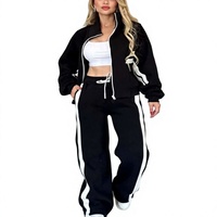 Ensemble décontracté 2 pièces automne 2026 transfrontalier style Y2K européen et américain : veste zippée à rayures à manches longues en polyester et élasthanne et pantalon