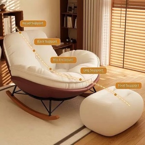 Poltrona a dondolo oversize in pelle scamosciata con poggiapiedi, poltrona reclinabile <span class=keywords><strong>da</strong></span> 93 cm, seduta nordica per interni, ideale per soggiorno, camera <span class=keywords><strong>da</strong></span> letto, hotel - Product Image 4