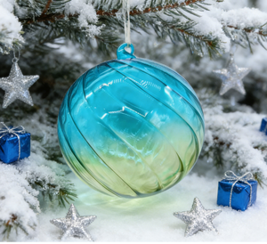 Adorno Navideño de Cristal Azul Verde Degradado, Bola con Patrón de Remolino, Decoración para Árbol, Ecológico, Hecho a Mano, Color Personalizado, OEM, BSCI - Product Image 6