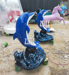 屋外水特徴装飾ポリュアイングラスファイバーイルカの泉像彫刻樹脂工芸品 - Product Image 1