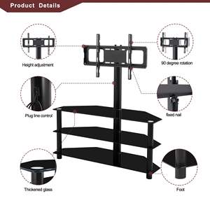 35.4 Inch Black Multi-Function DB <b>TV</b> <b>Stand</b> 360 Degree Swivel 3-Tier Height Adjustable Steel <b>Bracket</b> for LED <b>TV</b> in Office Use - Product Image 5