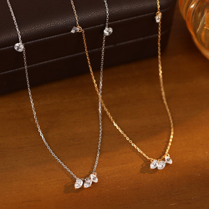 Collane di gioielli di moda <span class=keywords><strong>925</strong></span> <span class=keywords><strong>argento</strong></span> Sterling goccia d'<span class=keywords><strong>acqua</strong></span> tre diamanti nappe ciondolo zircone placcato in oro collane da donna - Product Image 2