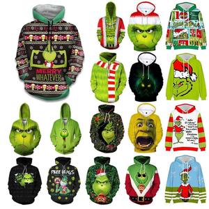 For <strong>Grinch</strong> Green Monster Couple Hooded <strong>Sweatshirt</strong> Men's Women's Casual Loose Long Sleeve 3D Digital Printed Winter 100% - Product Image 1