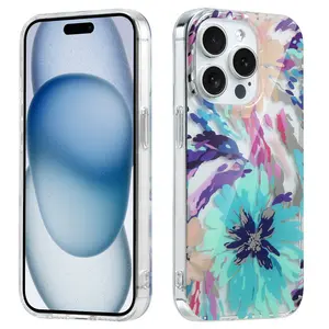 Étuis de téléphone portable de galvanoplastie pour iPhone 15 Pro Max pour <span class=keywords><strong>Samsung</strong></span> S22 S23 couverture arrière Mobile IMD imprimer étui à fleurs - Product Image 1