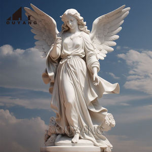 Statue d'ange priant à ailes en marbre classique personnalisée, sculptée à la main, sculpture de jardin en pierre pour décoration extérieure - Product Image 2