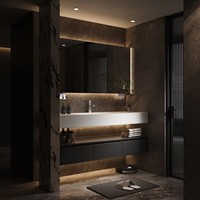 Meuble de salle de bain de style italien de luxe léger avec lavabo intégré, lavabo courbé à chaud, en ardoise, finition noire