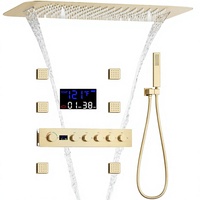 Système de douche thermostatique complet en laiton avec affichage numérique doré brossé, 5 fonctions, ensemble de robinetterie de 16 à 24 pouces, fabriqué en Chine