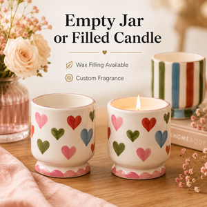 Venta al por Mayor OEM ODM, Frascos de Cerámica para Velas Pintados a Mano con Diseño de Corazón, Rayas y Puntos, Color Personalizado, Paquete de Regalo, Decoración del Hogar, Jalo LZ-1 - Product Image 4