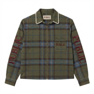 Veste en flanelle pour homme, coupe classique, col rabattu, fermeture éclair, décoration de perles brodées à plat personnalisées, vêtements d'extérieur - Product Image 1
