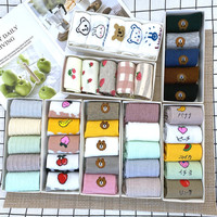 Lot de 5 paires de chaussettes en coton fantaisie pour femmes et adolescentes, style coréen et japonais, motif dessin animé, à la mode et amusantes, en boîte, vente en gros