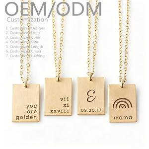 Collier pendentif rectangulaire personnalisé en acier inoxydable – Nom, date, texte, citations et mots significatifs gravés – Cadeau de bijoux - Product Image 1