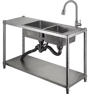 Évier de <span class=keywords><strong>cuisine</strong></span> double bac en acier inoxydable avec support mural pour maison locative, autoportant, usage commercial - Product Image 2