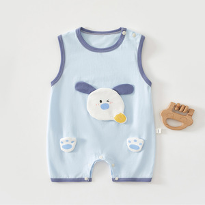 Combinaison d'été sans manches pour bébé, en coton fin tricoté, unisexe, avec motif animal, pour nouveau-né, idéale pour ramper - Product Image 1