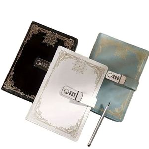 Low MOQ Password <b>Notepad</b> Custom Gold Stamping Lock Waterproof Leather Hardcover <b>A5</b> 80 Sheets Thread Sewing - Product Image 1