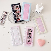 Binder Kartu PVC K-pop Girl Cartoon Star Mushroom Buckle Loose-leaf untuk Siswa, Koleksi Idol, Album Penyimpanan 4-grid Bentuk Strip Panjang