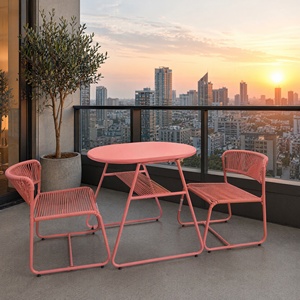 Modern Aluminum Rope Woven Comfortable Weather Resistant Garden <strong>Set</strong> <strong>Pink</strong> Outdoor Hotel Balcony Patio <strong>Bistro</strong> Table Chairs - Product Image 3