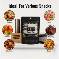 Pochette autoportante en Mylar noir mat, design rétro cassette audio 'Death Row', pour snacks, vente en gros B2B, qualité alimentaire, OEM ODM