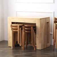 Table à manger rectangulaire pliante et extensible en bois massif de style nordique pour petites maisons avec design de table invisible