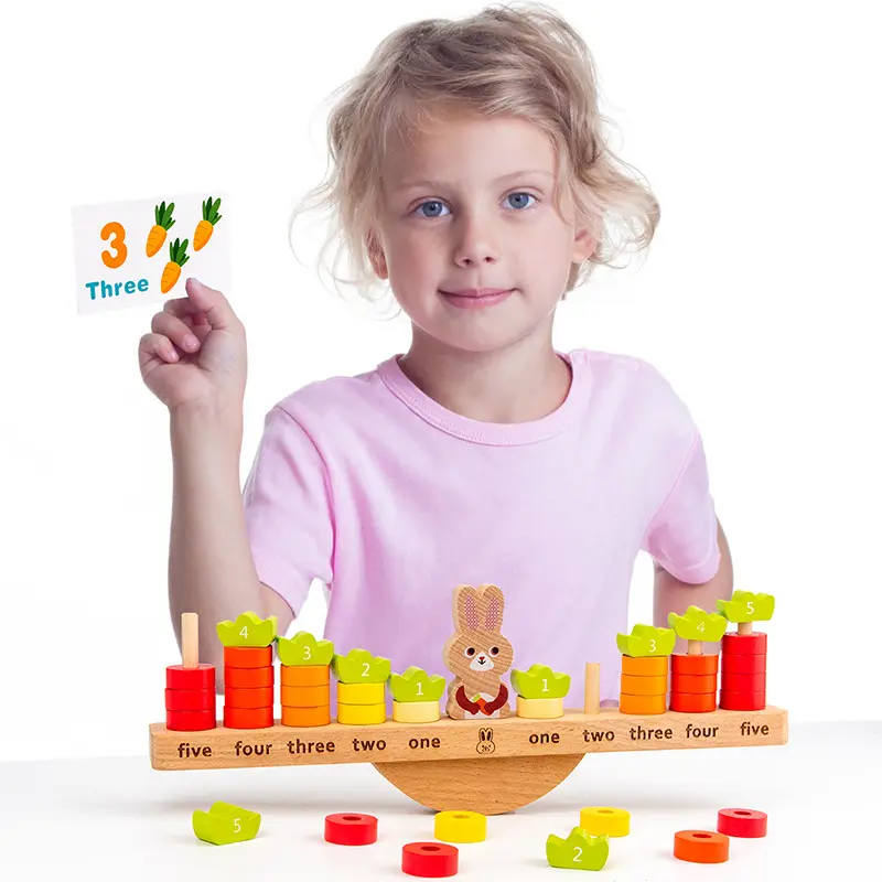 Number Counting Games Funny Wooden Stacking Blocks Colorful Rabbit And Carrots Balance Game