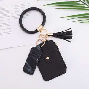 Bolsa de dinero a la moda para mujer, cartera, tarjetero, bolso de lápiz labial, llavero, muñequera de cuero Pu, llavero con borlas para tarjeta de crédito, monedero - Product Image 4