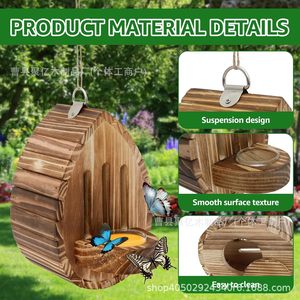 Comedero de madera para mariposas, pequeño, colgante, acabado natural, hábitat para pájaros y mariposas para jardín exterior - Product Image 5