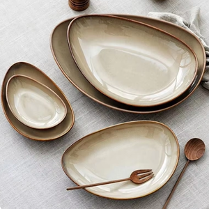 Assiette à dîner en céramique irrégulière en forme de galet, bol à sauce pour pâtes, assiettes d'appoint, vaisselle de <span class=keywords><strong>restaurant</strong></span> - Product Image 1
