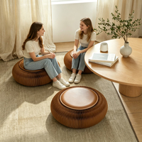 Tabouret pliable en papier kraft imperméable, forme nid d'abeille, rond, pour salon, siège supplémentaire