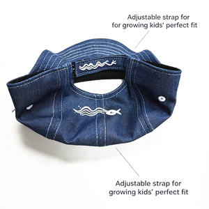 Casquette 5 panneaux en jean de coton brodée sur mesure pour enfants, bébés et tout-petits, chapeau de soleil souple non structuré réglable pour le <span class=keywords><strong>camping</strong></span> - Product Image 3