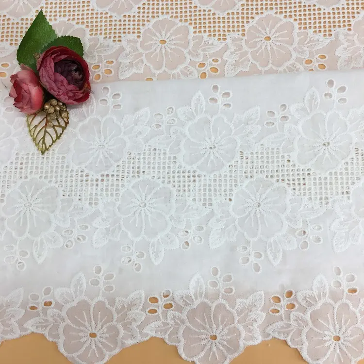 Tecido de renda de algodão bordado europeu CRF2030 para têxteis domésticos e roupas, renda floral seca com ilhós de algodão por atacado na China